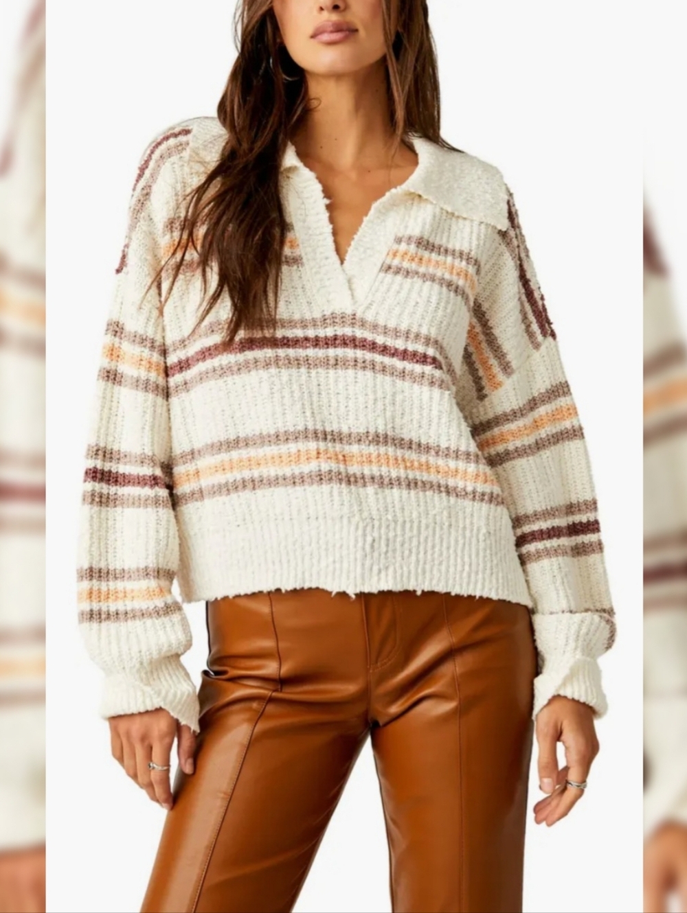 Free People Kennedy Stripe‎ Pullover Sweater Cream Women's Size Large